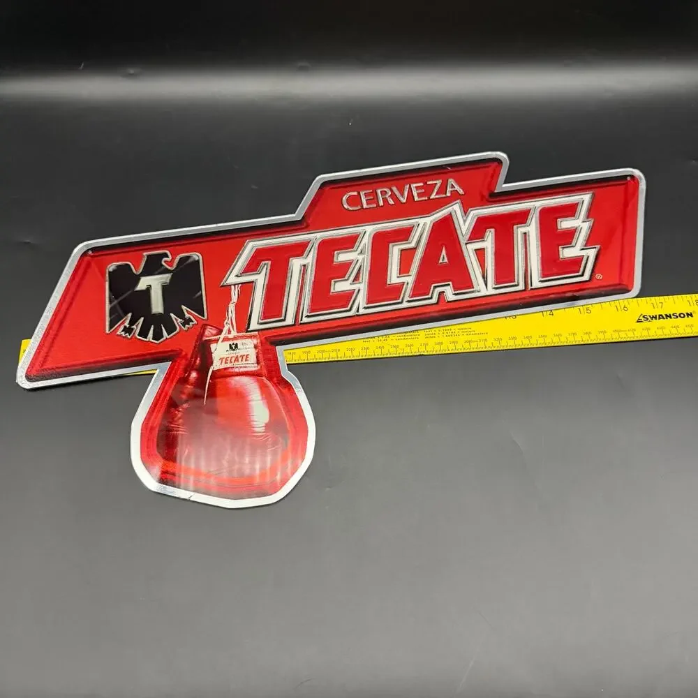 Tecate Cerveza Beer Advertising Sign Boxing Glove Bar Decor 17” Red Black Silver